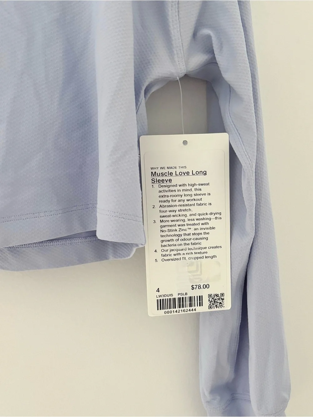 Lululemon Muscle Love Long Sleeve Pastel Blue Size 4 NWT